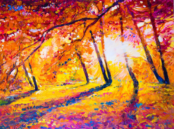 秋天树林油画