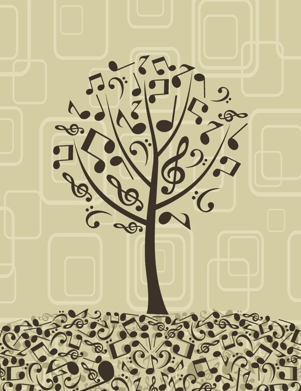 创意矢量音乐树状元素背景