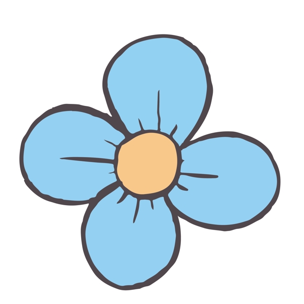 蓝色的卡通四瓣花朵