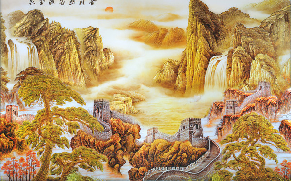 水墨山峰背景墻