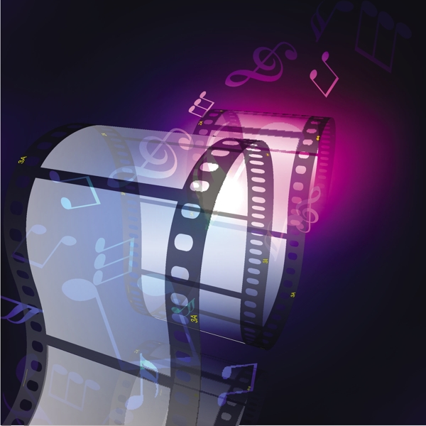膜条或胶卷上闪亮的紫色的电影背景卷轴