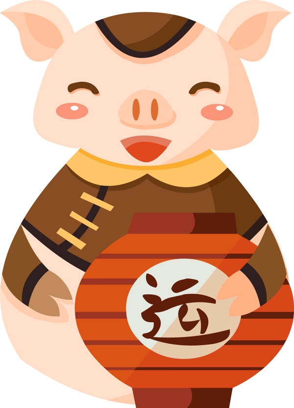 2019豬年扁平風(fēng)手繪卡通祝福豬
