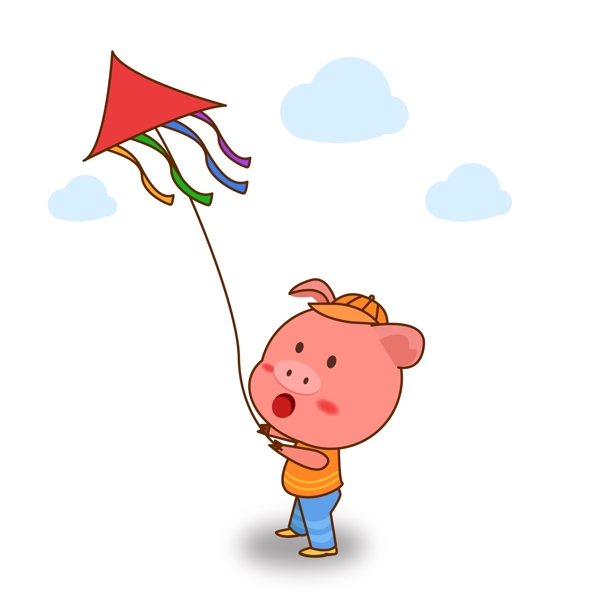 原创2019猪年放风筝的猪可爱卡通元素