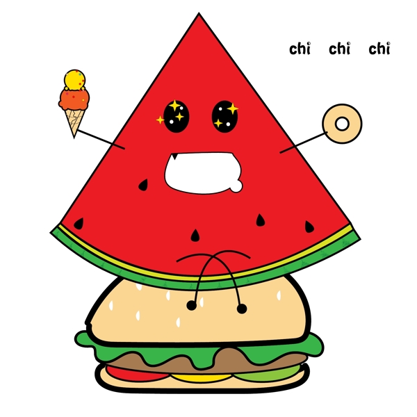 红色卡通可爱风格的西瓜水果图标