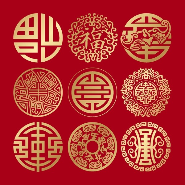 金色花紋福字