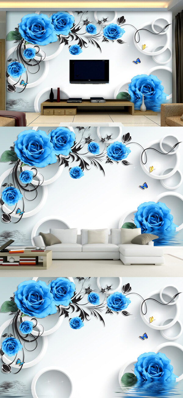 3D蓝色妖姬背景墙