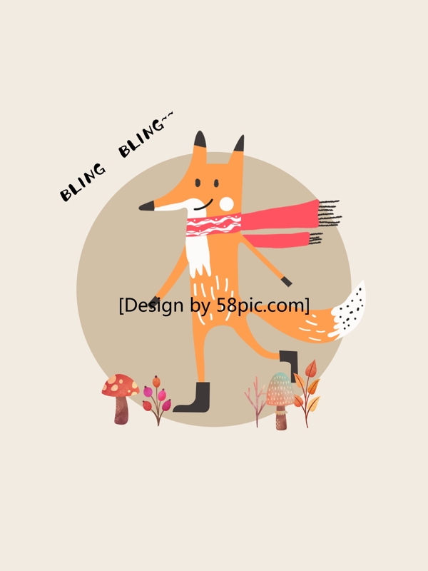 原创手绘简约狐狸动物帆布袋设计