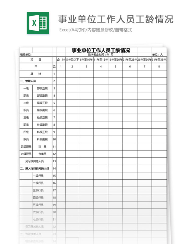 事業(yè)單位工作人員工齡情況表格