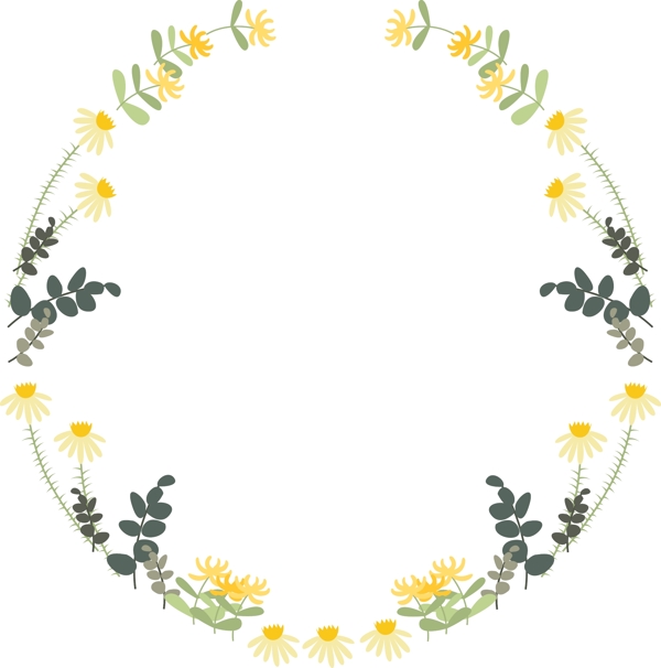 黄色的花朵花环插画