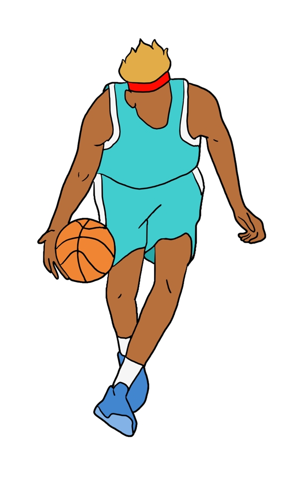 黑人玩篮球健身插画