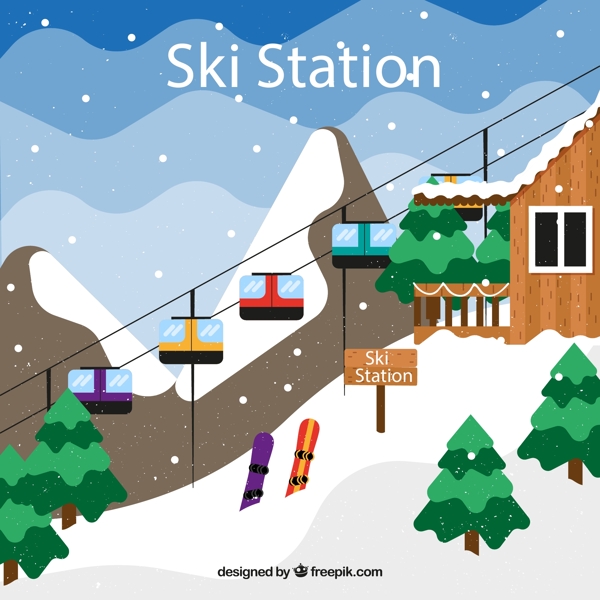 冬季滑雪缆车风景图片