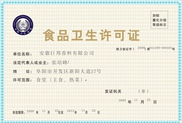 證書食品許可證圖片