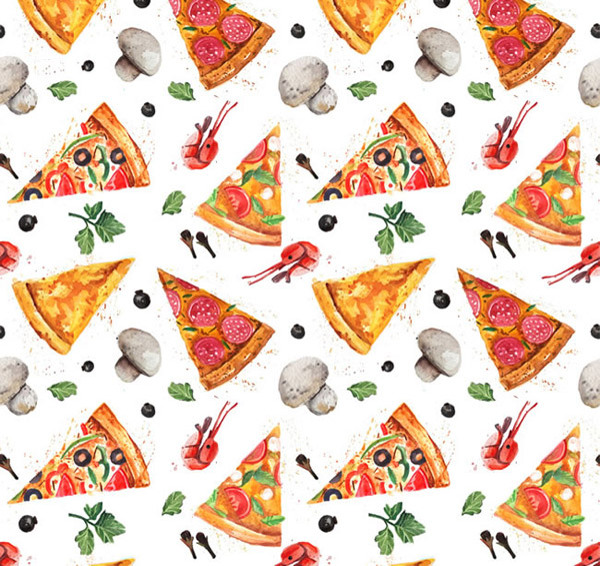 三角披萨和蘑菇无缝背景矢量素材下载