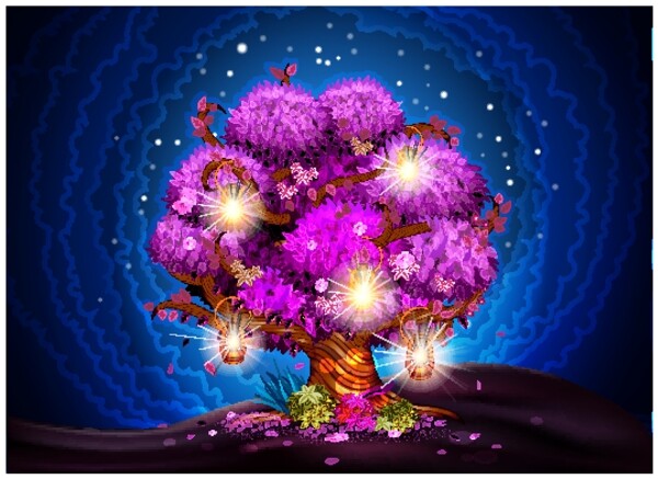 炫彩花樹矢量背景素材