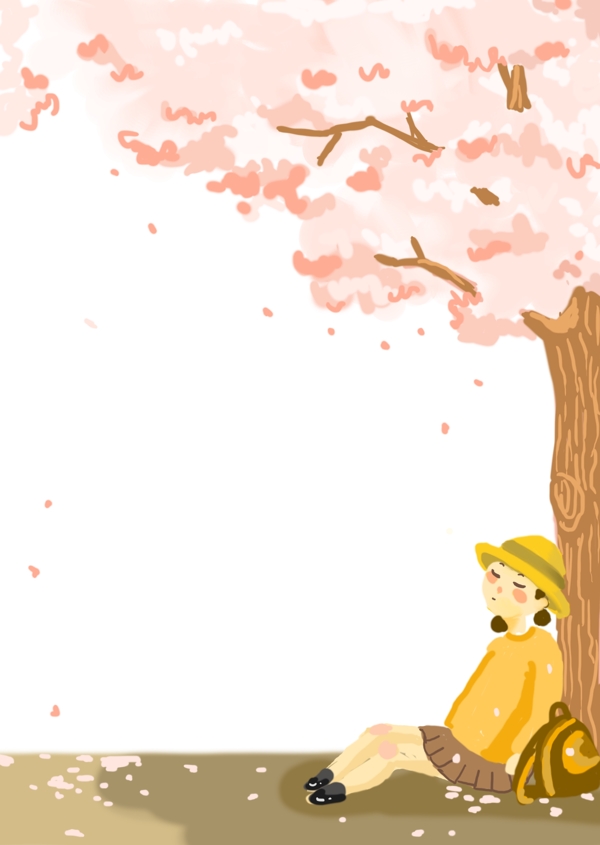 樱花边框小清新少女日本边框花朵卡通免抠图