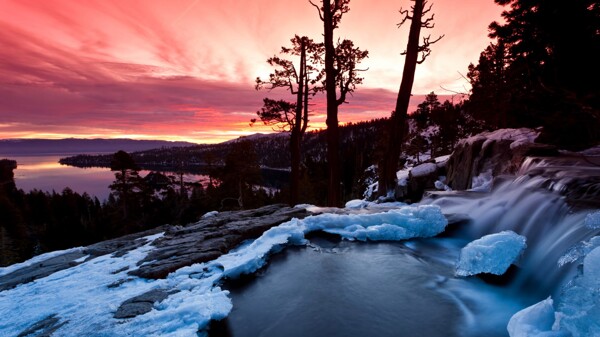 唯美夕陽雪景