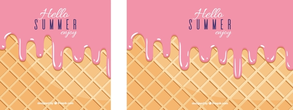 夏天美味融化草莓冰淇淋背景
