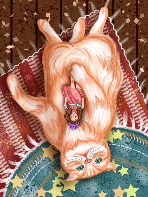 猫之日猫咪女孩地毯玩偶橘猫幻想创意色彩