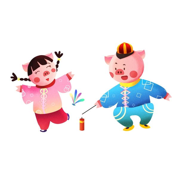 2019春节猪年小猪上街玩耍原创素材新年喜庆可爱生肖猪