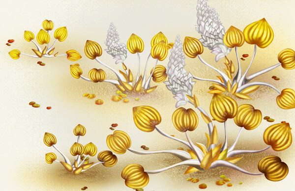 金色花卉背景墙