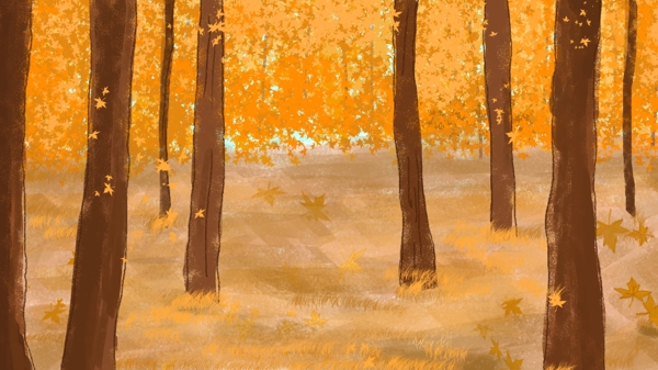彩绘秋季处暑节气枫树林背景素材