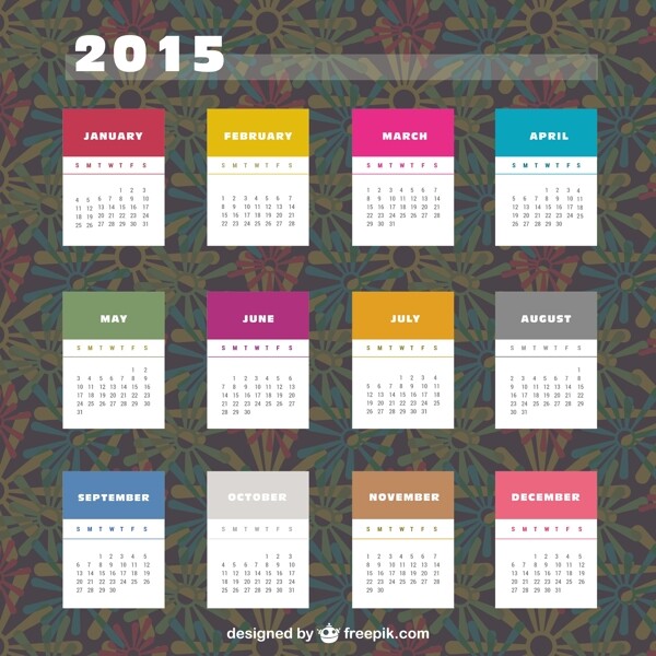 2015日历与彩色标签