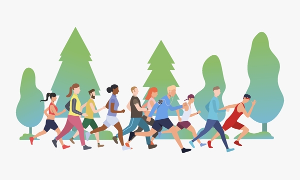 一群人跑步插画