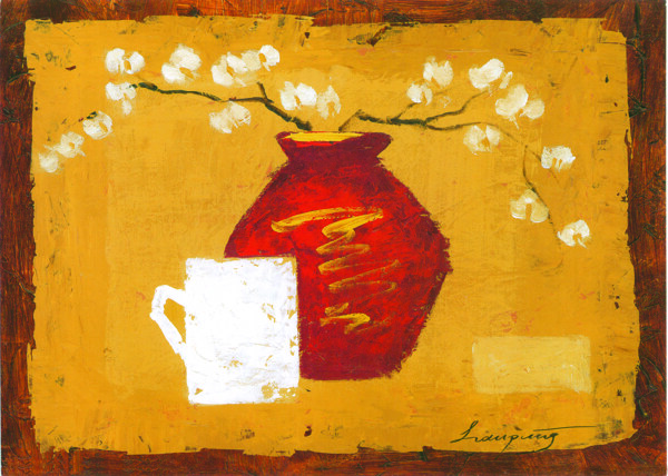 茶杯花瓶油画装饰画图片