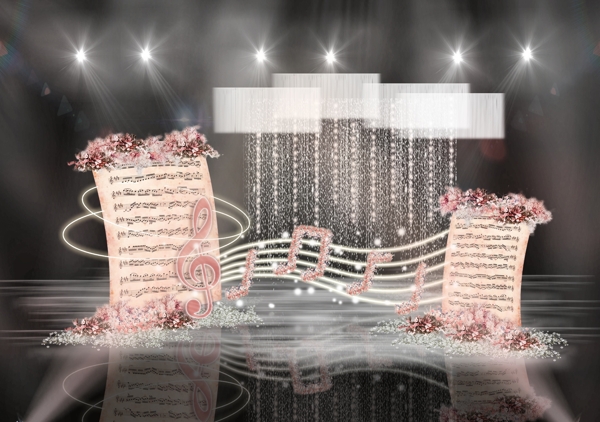 粉色音乐之声五线谱高音谱号乐谱婚礼效果图