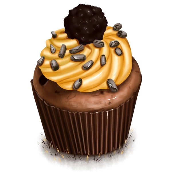 原创手绘食物黄奶油巧克力球咖啡杯子蛋糕