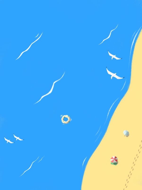 原创手绘沙滩大海清新休闲简约蓝色航海背景