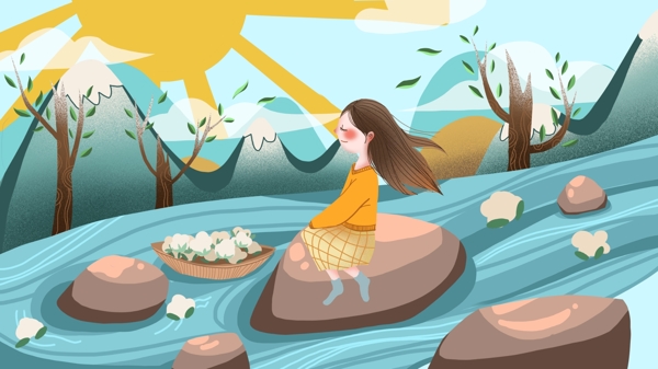 节气寒露女孩可爱插画