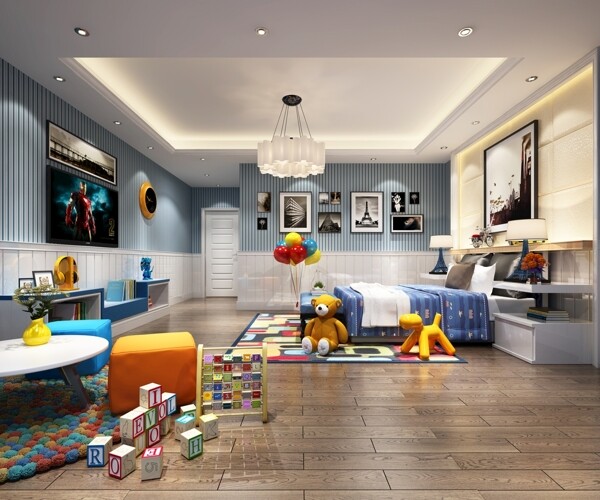 现代儿童房效果图3D模型