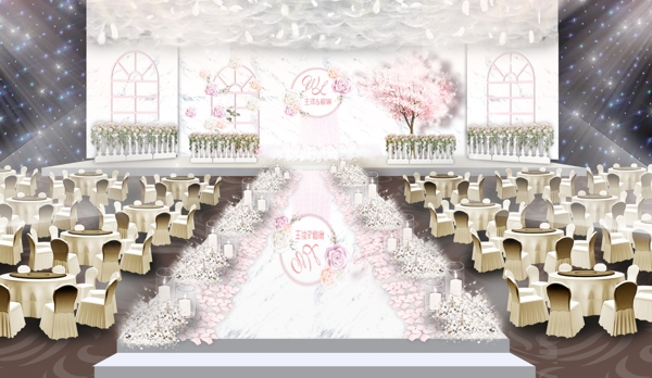 白粉色婚礼效果图