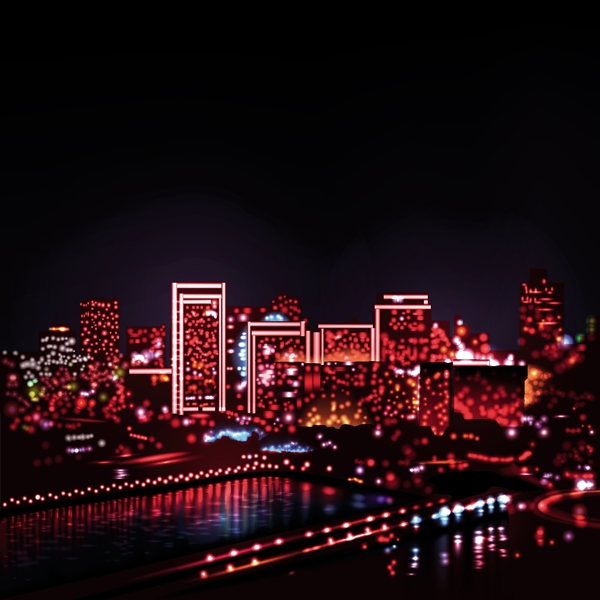 夜晚的城市霓虹灯设计矢量图01