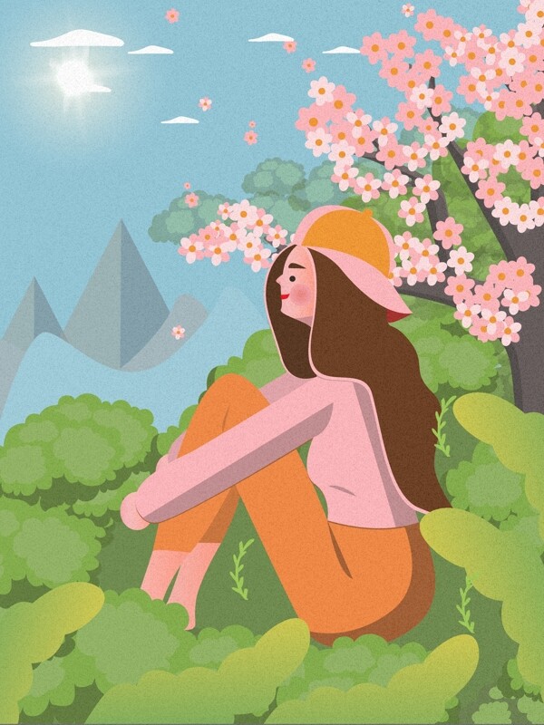 世界青年日沐浴阳光的女青年扁平插画