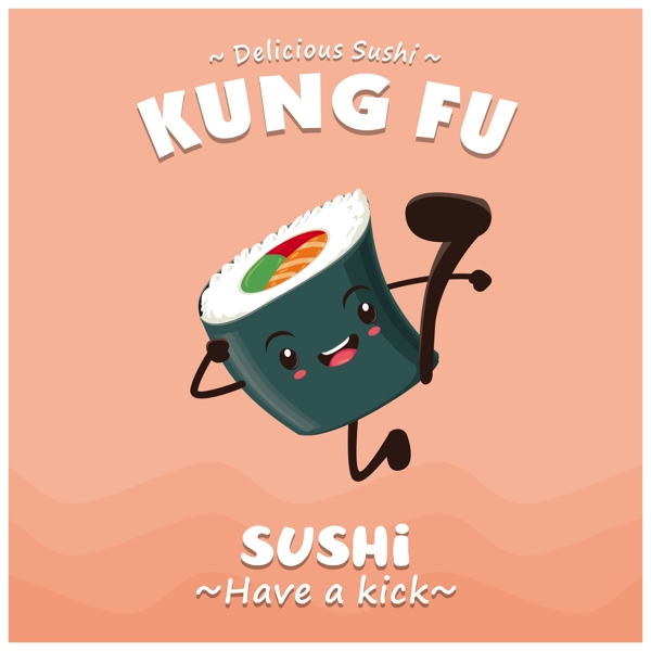 卡通的壽司卷美食海報