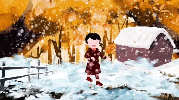 唯美清新冬季雪景创意冬日私语插画