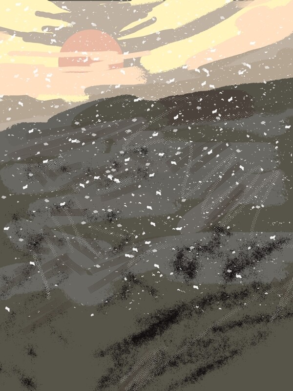 手绘小雪节气风景背景
