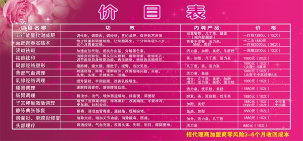 價(jià)目表