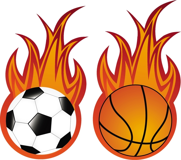 火焰足球和篮球矢量素材