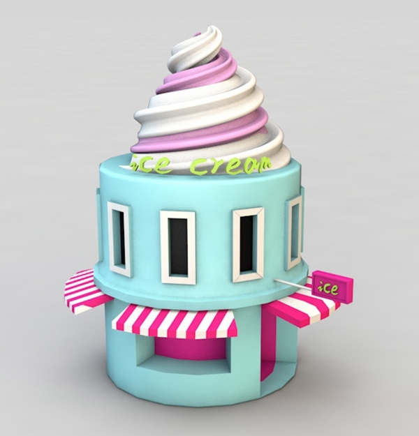 C4D冰淇淋蛋糕塔建模效果图