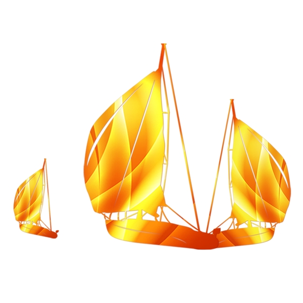 简约手绘金色帆船透明素材