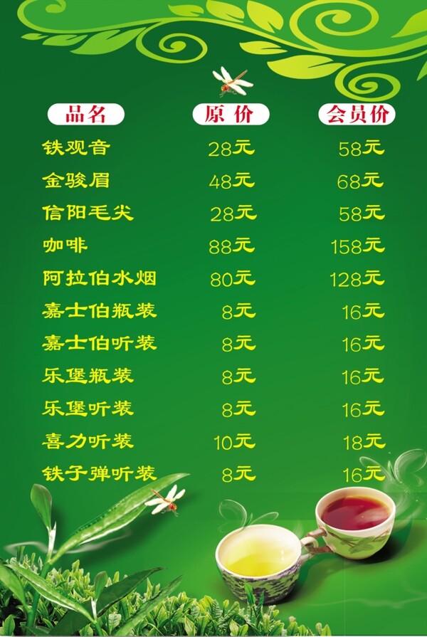 茶葉價格表圖片
