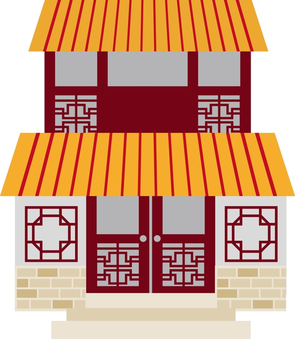 中国古代建筑物矢量手绘元素背景套图1