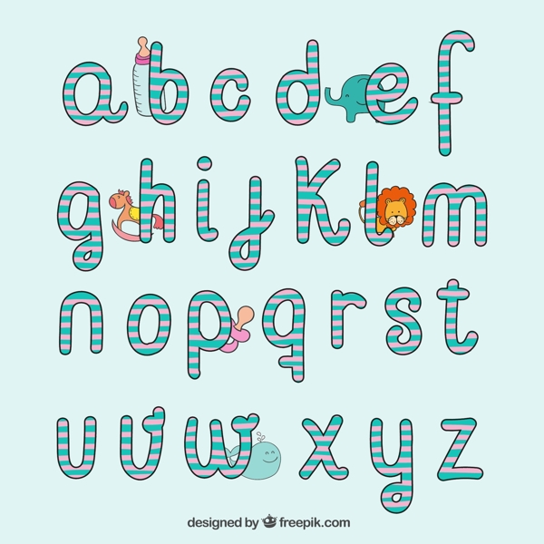 26个婴儿风格小写英文字母矢量素材