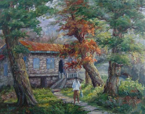 風景油畫寫生圖片