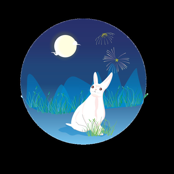 中秋节玉兔观月可商用元素