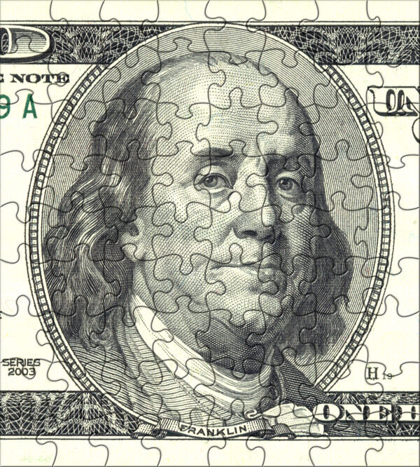 美元纸币拼图图片