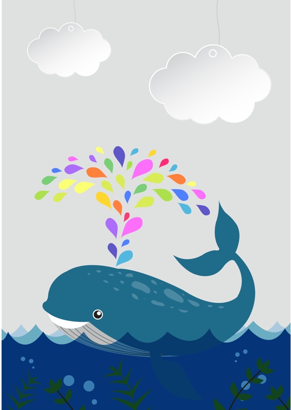 手绘可爱鲸鱼插画